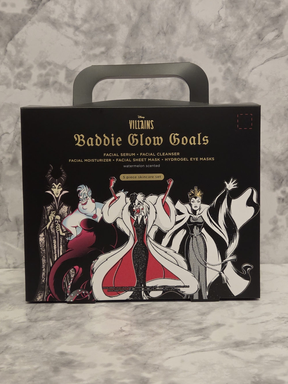 Disney Villains Baddie Glow Goals - 5 Piece Skincare Set - Black & Red